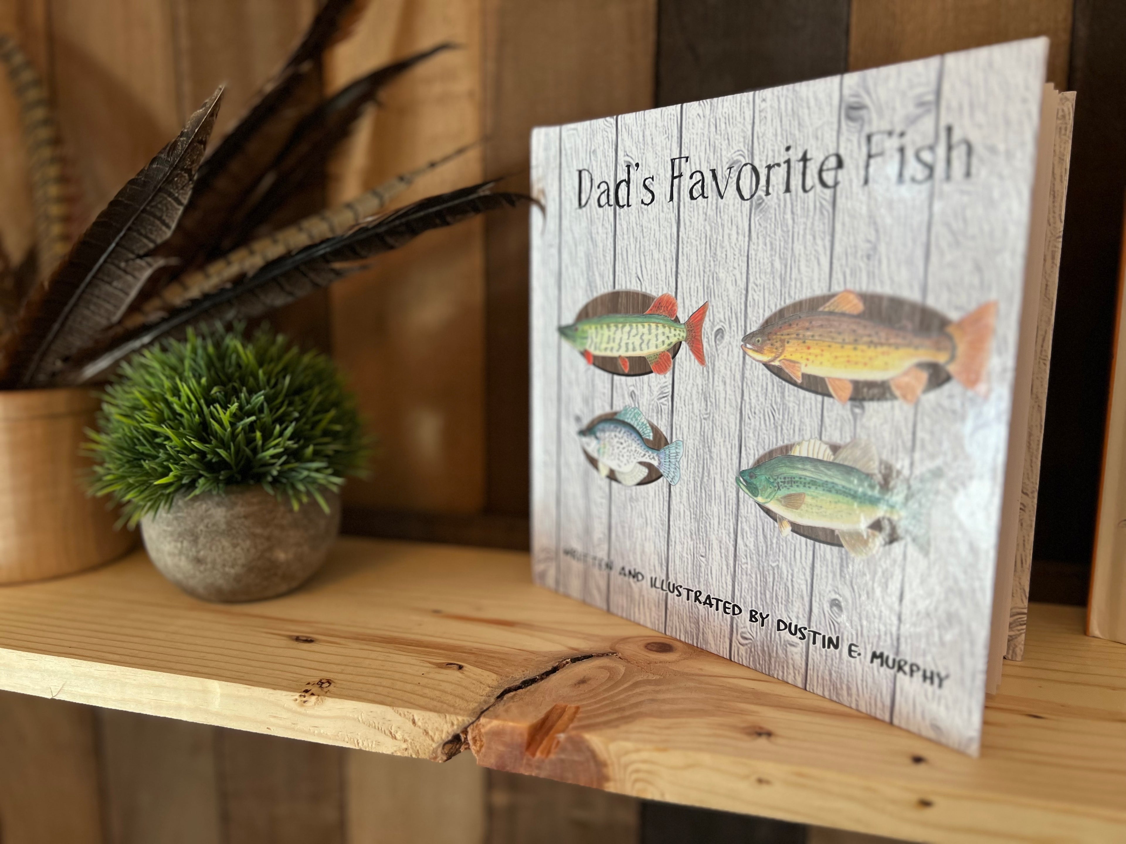 Children's Book Dad's Favorite Fish on book shelf